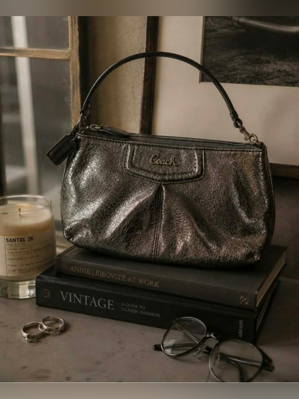 Coach Silver Metallic Pewter Leather Shoulder Bag